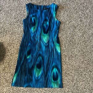 Connected Apparel Blue and Green Patterned Mini Dress